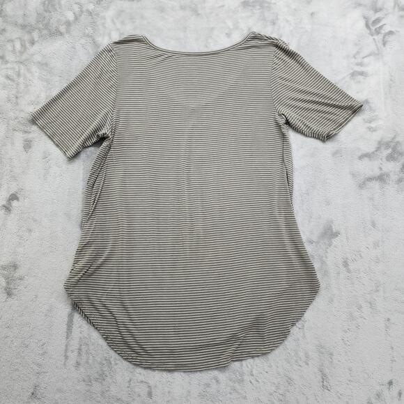Maurices Top Womens XL Green White Striped 24/7 V-Neck Tee Short Sleeves Stretch - Picture 2 of 7